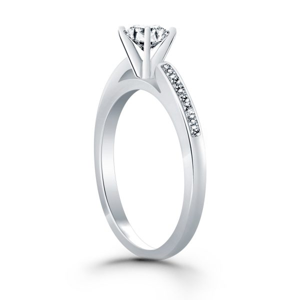 14k White Gold Diamond Channel Cathedral Engagement Ring - Image 3