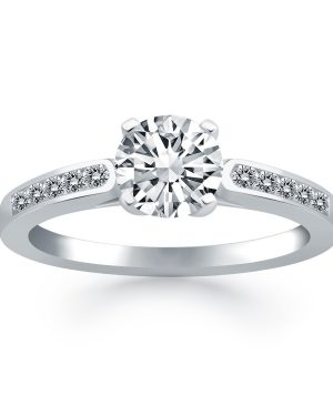 14k White Gold Diamond Channel Cathedral Engagement Ring