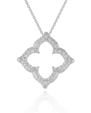 14k White Gold Diamond Cut-out Flower Pendant (1/3 cttw)