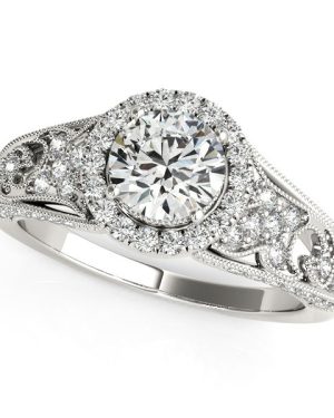 14k White Gold Diamond Engagement Ring with Baroque Shank Design (1 1/8 cttw)