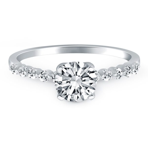 14k White Gold Diamond Engagement Ring with Shared Prong Diamond Accents - Image 2