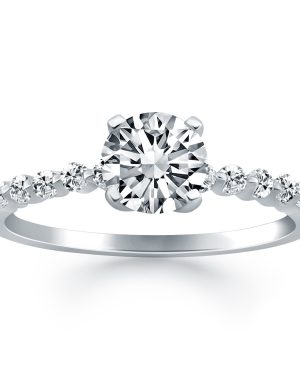 14k White Gold Diamond Engagement Ring with Shared Prong Diamond Accents