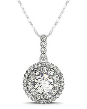 14k White Gold Diamond Halo Round Shape Pendant (1 1/4 cttw)