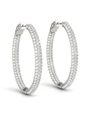 14k White Gold Diamond Hoop Double Sided Three Row Earrings (2 cttw)