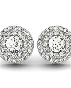 14k White Gold Double Halo Round Diamond Earrings (1 1/4 cttw)