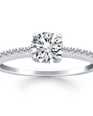 14k White Gold Engagement Ring with Pave Diamond Band