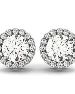 14k White Gold Four Prong Round Halo Diamond Earrings (1 1/6 cttw)