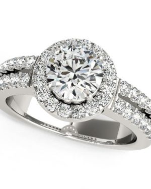 14k White Gold Halo Diamond Engagement Ring With Double Row Band (1 3/8 cttw)