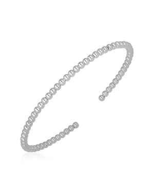 14k White Gold High Polish Bead Cuff Bangle (3mm)