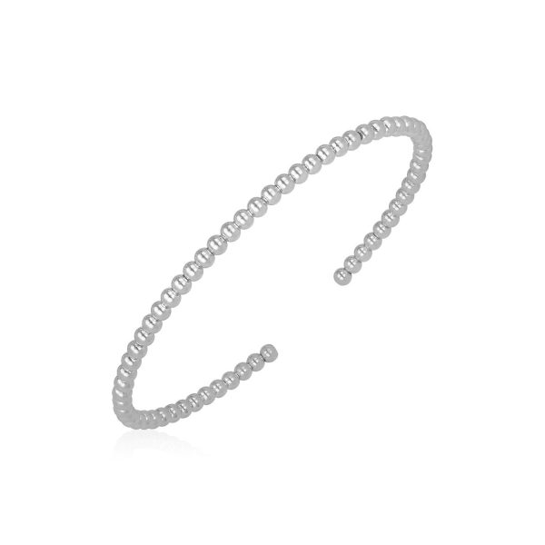 14k White Gold High Polish Bead Cuff Bangle (3mm)