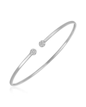 14k White Gold High Polish Diamond Cluster Bangle (2mm)