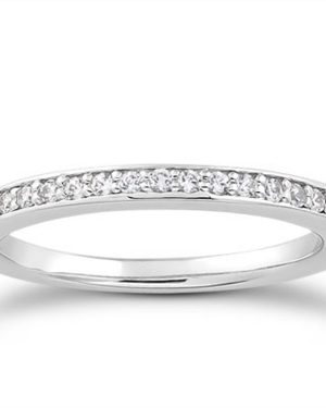 14k White Gold Micro-pave Flat Sided Diamond Wedding Ring Band