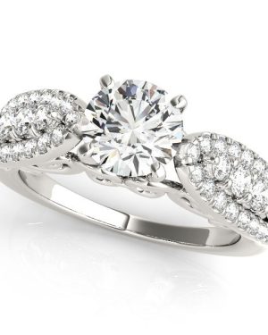 14k White Gold Multirow Shank Round Diamond Engagement Ring (1 1/2 cttw)