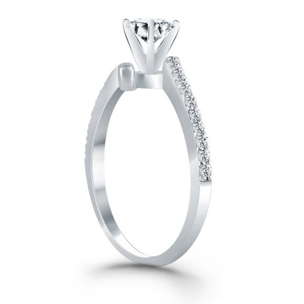 14k White Gold Open Shank Bypass Diamond Engagement Ring - Image 3