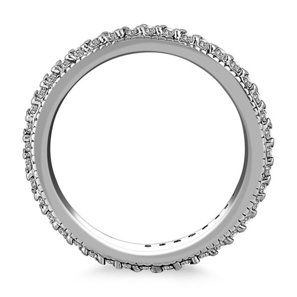 14k White Gold Pave Set Round Cut Diamond Eternity Ring with Milgrained Edging - Image 3