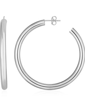 14k White Gold Polished Hoop Earrings