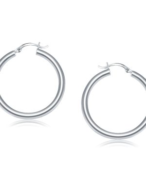 14k White Gold Polished Hoop Earrings (40 mm)