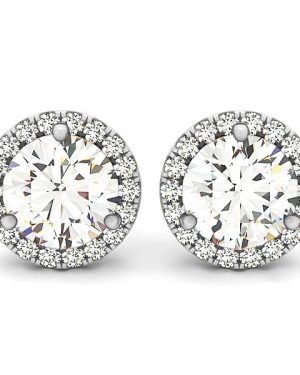 14k White Gold Round Prong Halo Style Earrings (1 cttw)