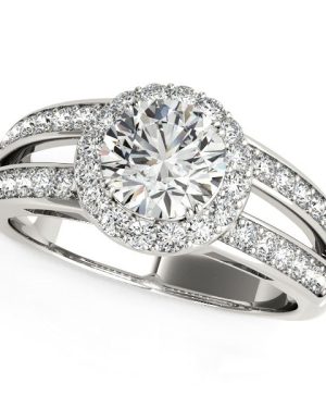 14k White Gold Round Split Shank Style Diamond Engagement Ring (1 1/2 cttw)