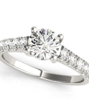 14k White Gold Round Trellis Setting Diamond Engagement Ring (1 cttw)