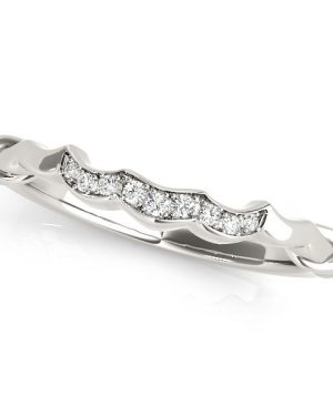 14k White Gold Scallop Wedding Band (1/20 cttw)