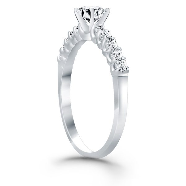 14k White Gold Shared Prong Diamond Band Accent Engagement Ring - Image 3