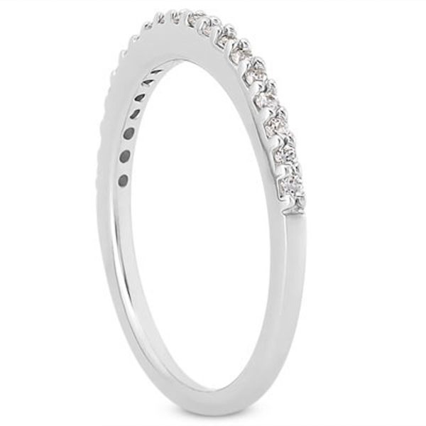 14k White Gold Slim Profile Diamond Micro Prong Diamond Wedding Ring Band - Image 2