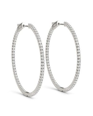 14k White Gold Slim Two Sided Diamond Hoop Earrings (1 1/2 cttw)