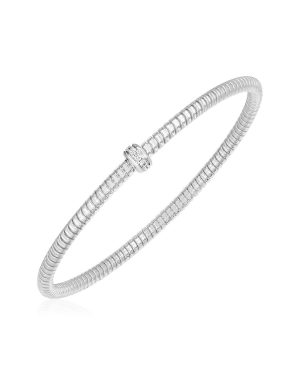 14k White Gold Stretch Bangle with Diamonds