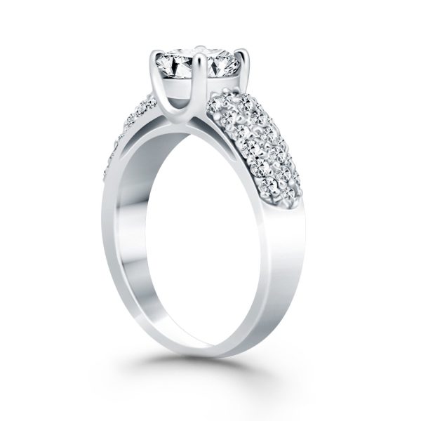 14k White Gold Tapered Pave Diamond Wide Band Engagement Ring - Image 3