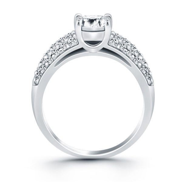 14k White Gold Tapered Pave Diamond Wide Band Engagement Ring - Image 4