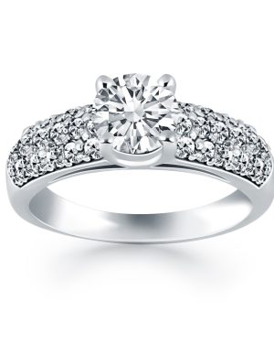 14k White Gold Tapered Pave Diamond Wide Band Engagement Ring