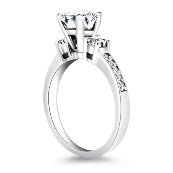 14k White Gold Three Stone Engagement Ring with Diamond Band - Image 2