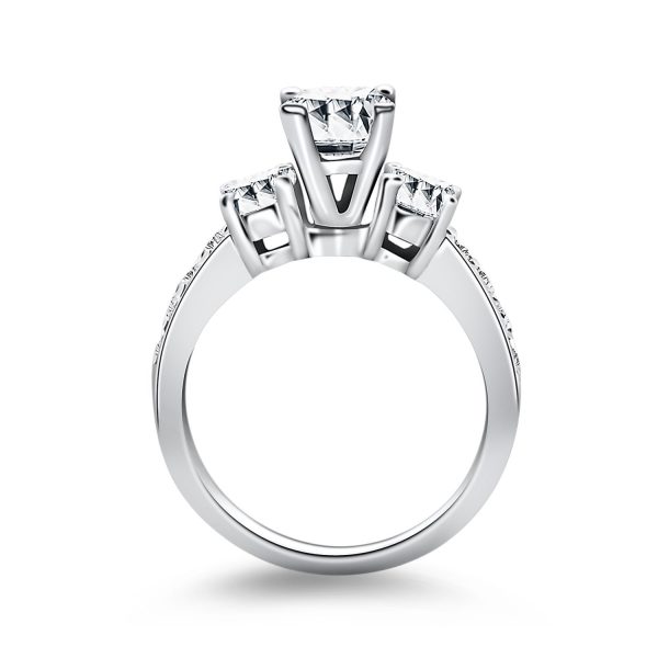 14k White Gold Three Stone Engagement Ring with Diamond Band - Image 3