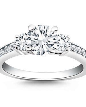 14k White Gold Three Stone Engagement Ring with Diamond Band