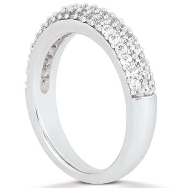 14k White Gold Triple Multi-Row Micro- Pave Diamond Wedding Ring Band - Image 2