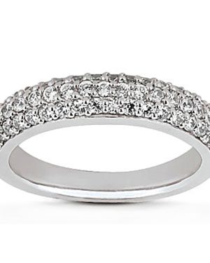 14k White Gold Triple Multi-Row Micro- Pave Diamond Wedding Ring Band