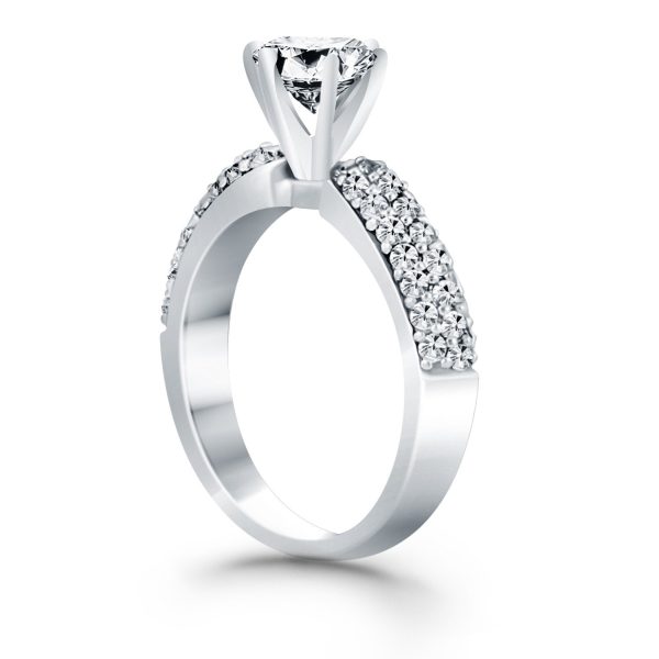 14k White Gold Triple Row Pave Diamond Engagement Ring - Image 3