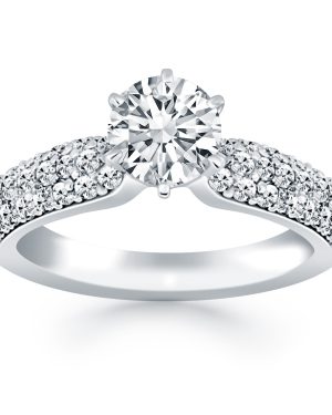 14k White Gold Triple Row Pave Diamond Engagement Ring