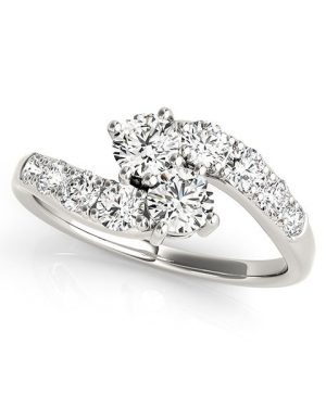 14k White Gold Two Stone Overlap Design Diamond Ring (1 cttw)