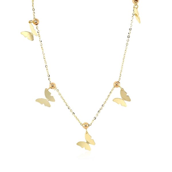 14k Yellow Gold 18 inch Necklace with Polished Butterfly Pendants - Image 2