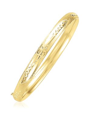 14k Yellow Gold Dome Florentine Design Bangle