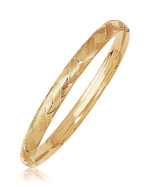 14k Yellow Gold Domed Bangle with a Weave Motif