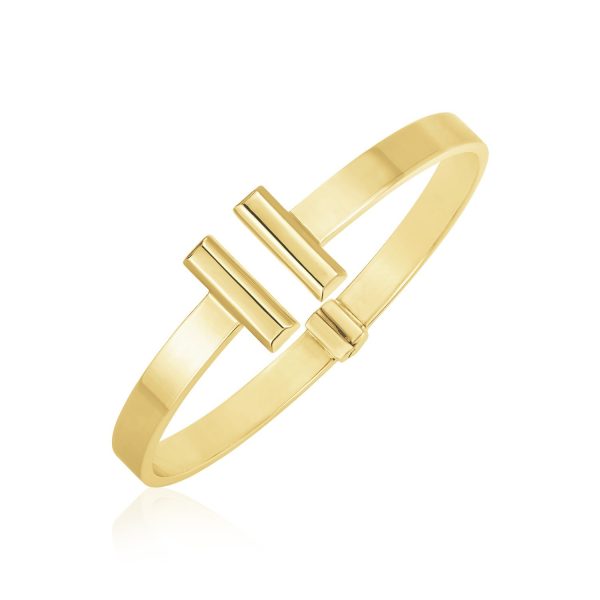 14k Yellow Gold High Polish Bar Cuff Bangle (6mm)