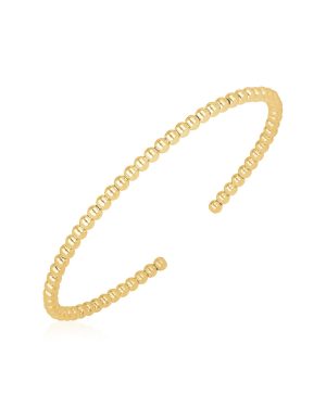 14k Yellow Gold High Polish Bead Cuff Bangle (3mm)