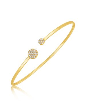 14k Yellow Gold High Polish Diamond Cluster Bangle (2mm)