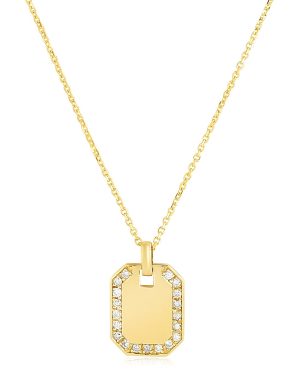 14k Yellow Gold High Polish Diamond Octagon Tag Necklace