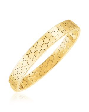 14k Yellow Gold High Polish Honeycomb Bangle (8.9mm)