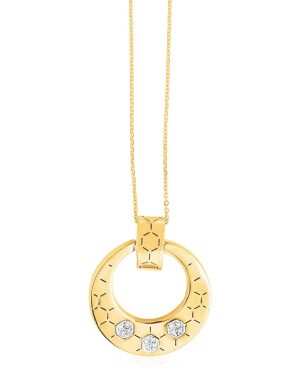 14k Yellow Gold High Polish Honeycomb Diamond Necklace