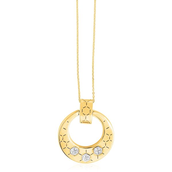 14k Yellow Gold High Polish Honeycomb Diamond Necklace